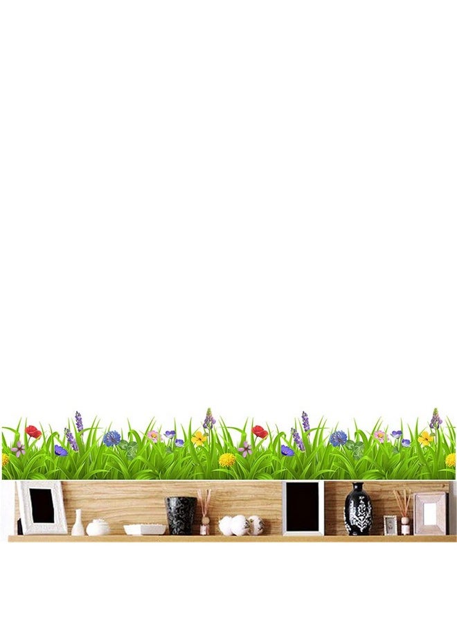 BIBITIME Green Grass Colorful Flower Border Wall Decals Sticker Peel And Stick For Kitchen Decor Living Room Porch Xmas Decoration  - Image 5