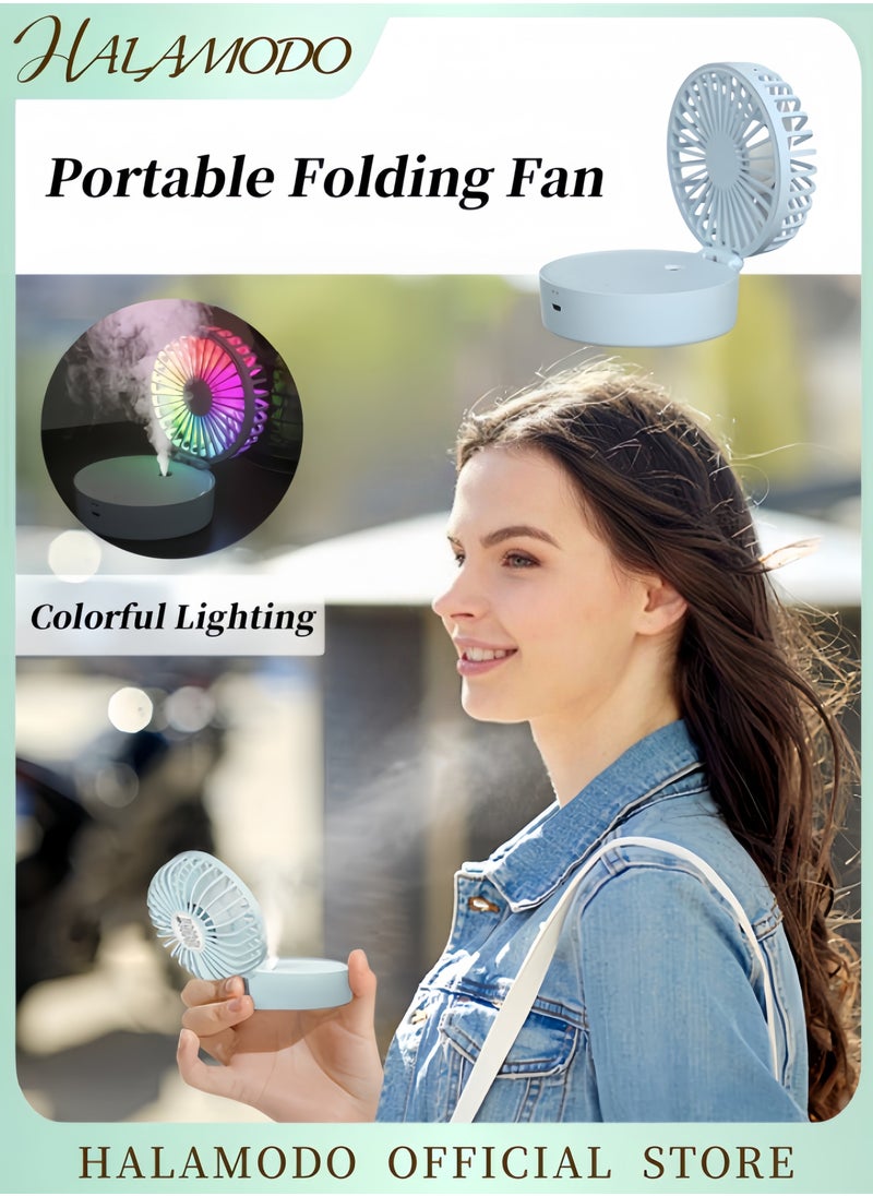 Generic Mini Desk Fan with 3-Speed Wind Speed 3 IN 1 Portable Misting Fan with 7-Color Night Light Small Handheld Fan for Women & Men Quiet Fan for Travel & Outdoor & Home  - Image 1