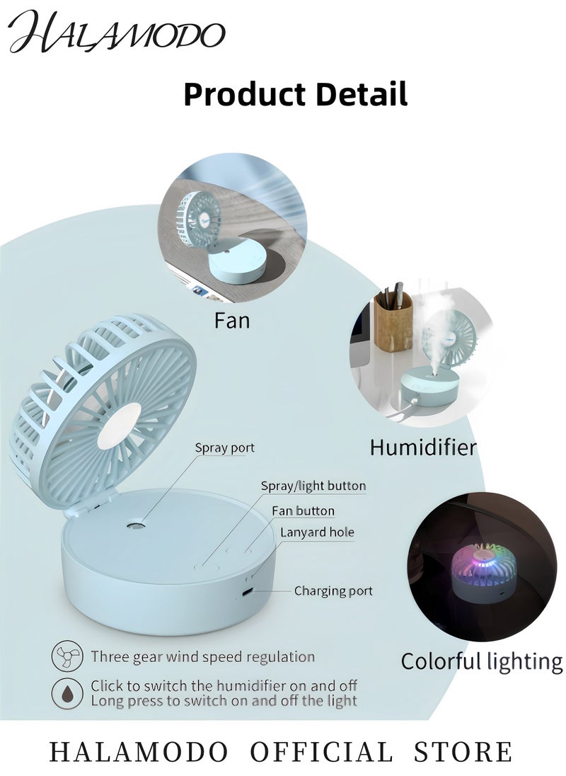 Generic Mini Desk Fan with 3-Speed Wind Speed 3 IN 1 Portable Misting Fan with 7-Color Night Light Small Handheld Fan for Women & Men Quiet Fan for Travel & Outdoor & Home  - Image 3