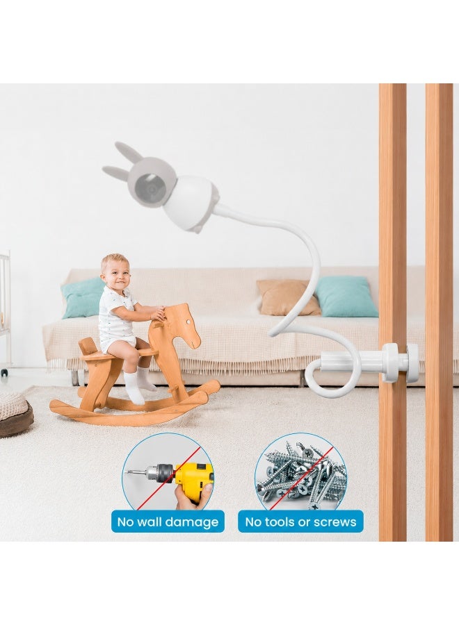 WALALLA Flexible Baby Monitor Holder 80 cm, Universal Camera Mount Compatible with ieGeek, TP-Link and Xiaomi, No Drill Installation Set with 3 Bases and Swivel Head, White - Image 2