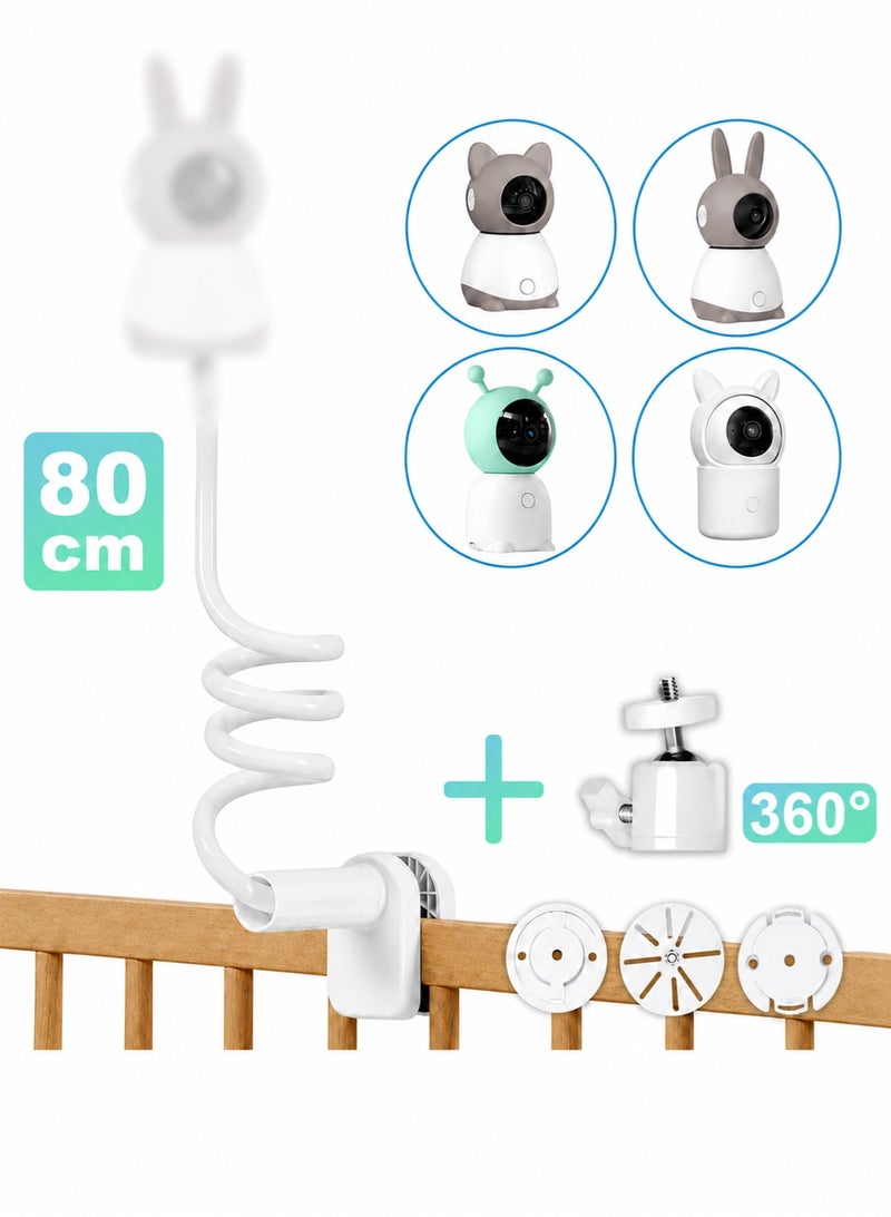 WALALLA Flexible Baby Monitor Holder 80 cm, Universal Camera Mount Compatible with ieGeek, TP-Link and Xiaomi, No Drill Installation Set with 3 Bases and Swivel Head, White - Image 1