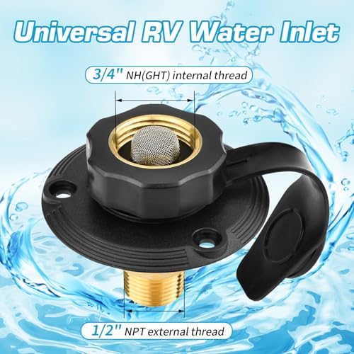 Tecreddy RV City Water Inlet with Brass Check Valve, Fresh Water Fill Flange for Camper Hookup, Durable RV Water Replacement Connection Fittings, Black - Image 4