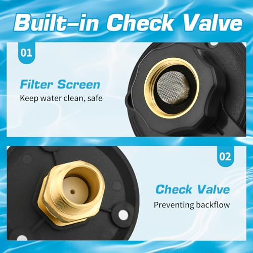 Tecreddy RV City Water Inlet with Brass Check Valve, Fresh Water Fill Flange for Camper Hookup, Durable RV Water Replacement Connection Fittings, Black - Image 3