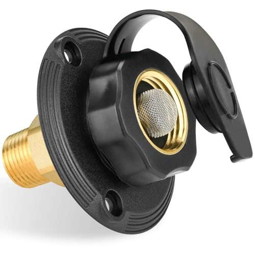 Tecreddy RV City Water Inlet with Brass Check Valve, Fresh Water Fill Flange for Camper Hookup, Durable RV Water Replacement Connection Fittings, Black - Image 1