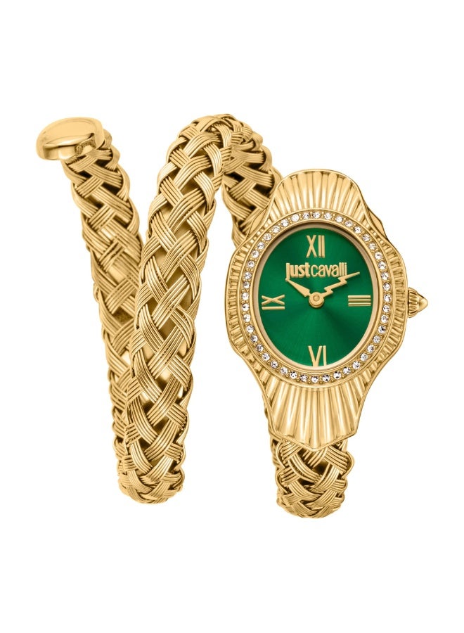 Just Cavalli Signature Snake Twined Yellow Gold Green Women's Watch - Image 1