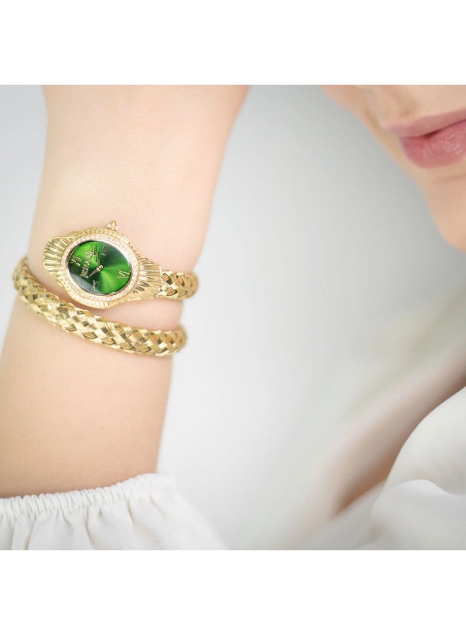 Just Cavalli Signature Snake Twined Yellow Gold Green Women's Watch - Image 2