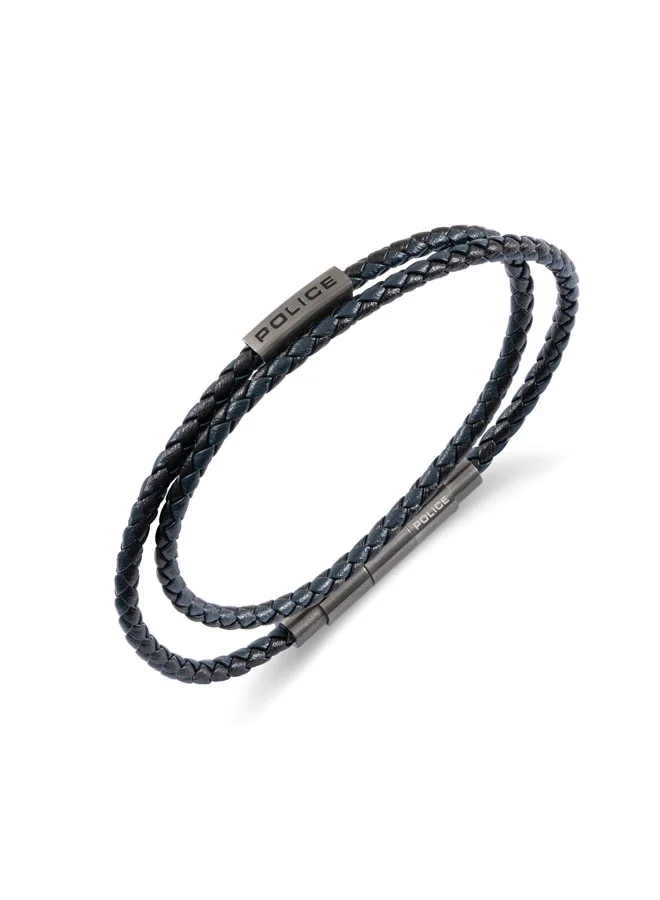 POLICE Duplex Black & Blue Double Wrap Leather Bracelet for Men