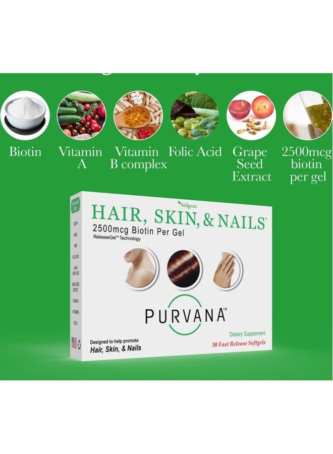 wellgenix فيتامين بروفانا للشعر والبشرة والأظافر - 2500 ميكروغرام بيوتين، حمض الفوليك، DMAE، مستخلص بذور العنب - كبسولات لينة مرة واحدة في اليوم - دعم تساقط الشعر بسبب تكيس المبايض وما بعد الولادة - (30 حبة) - Image 3