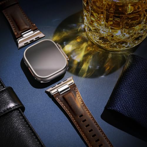 Tlselt Leather Band for Apple Watch Ultra 3/Ultra 2 Bands 49mm 46mm 45mm 44mm, Top Genuine Leather Designer Replacement Strap for iWatch Ultra 3 2 1 SE series 11 10 9 8 7 6 5 4 3 - Image 3