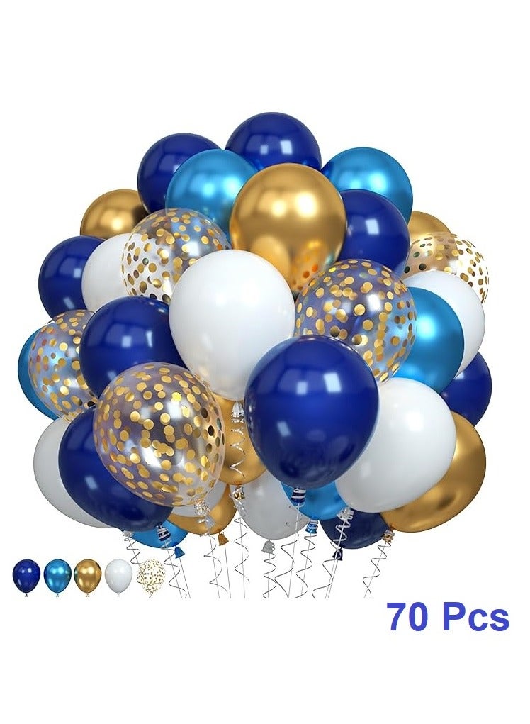 Boxwoods 70 PCS Of Navy Blue White Chrome Gold And Confetti Balloons For Birthday Baby Shower And Gender Reveal Party - Image 1