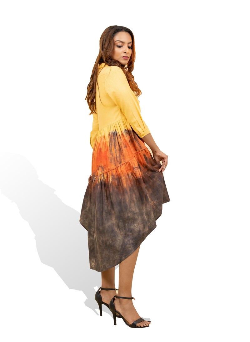 TREND REPUBLIC Trend Republic Yellow Scarlet Brown Batik High low Dress  - Image 3