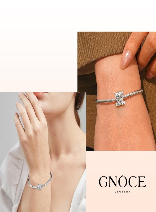 GNOCE Scottish Highland Cow Cute Love Charm For Women, S925 Sterling Silver 14K White Gold Plated Bead Charm Bracelet for Her, Jewelry Gift Animals - Image 5