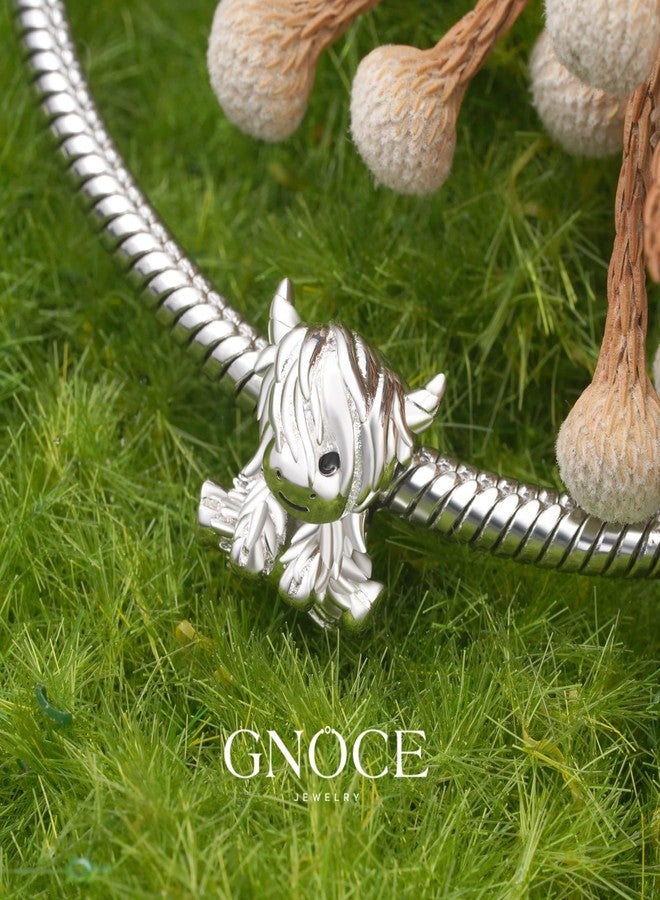 GNOCE Scottish Highland Cow Cute Love Charm For Women, S925 Sterling Silver 14K White Gold Plated Bead Charm Bracelet for Her, Jewelry Gift Animals - Image 3