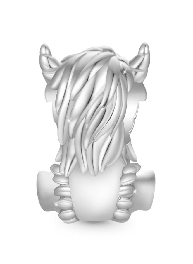 GNOCE Scottish Highland Cow Cute Love Charm For Women, S925 Sterling Silver 14K White Gold Plated Bead Charm Bracelet for Her, Jewelry Gift Animals - Image 2