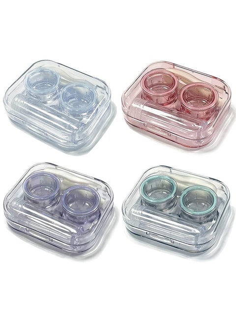 مجموعة سفر من 4 قطع من حافظات العدسات اللاصقة الشفافة ذات الغطاء القابل للطي، وحامل أنيق مع أداة إزالة ملقط، ومجموعة تخزين لنقع العدسات اللاصقة، مناسبة للسفر والمنزل.