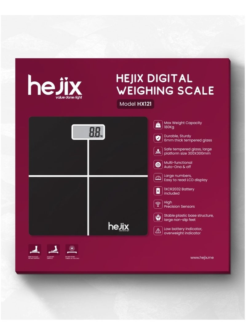 Digital Weighing Scale – 180kg Capacity, Tempered Glass Platform, Large LCD Display, Auto On/Off, High Precision Sensors, Non-Slip Base