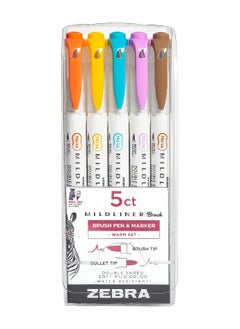 ZEBRA Mildliner Brush Pen and Marker Warm Set Pack of 5  - Image 1