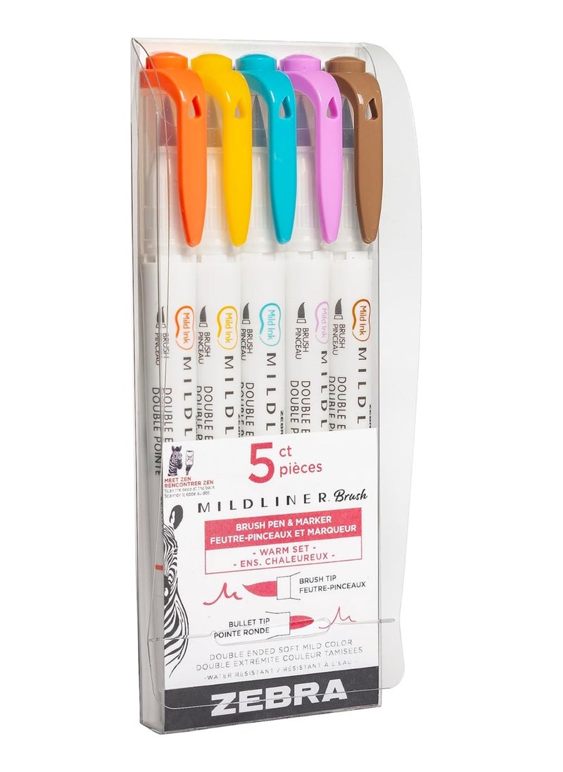 ZEBRA Mildliner Brush Pen and Marker Warm Set Pack of 5  - Image 2