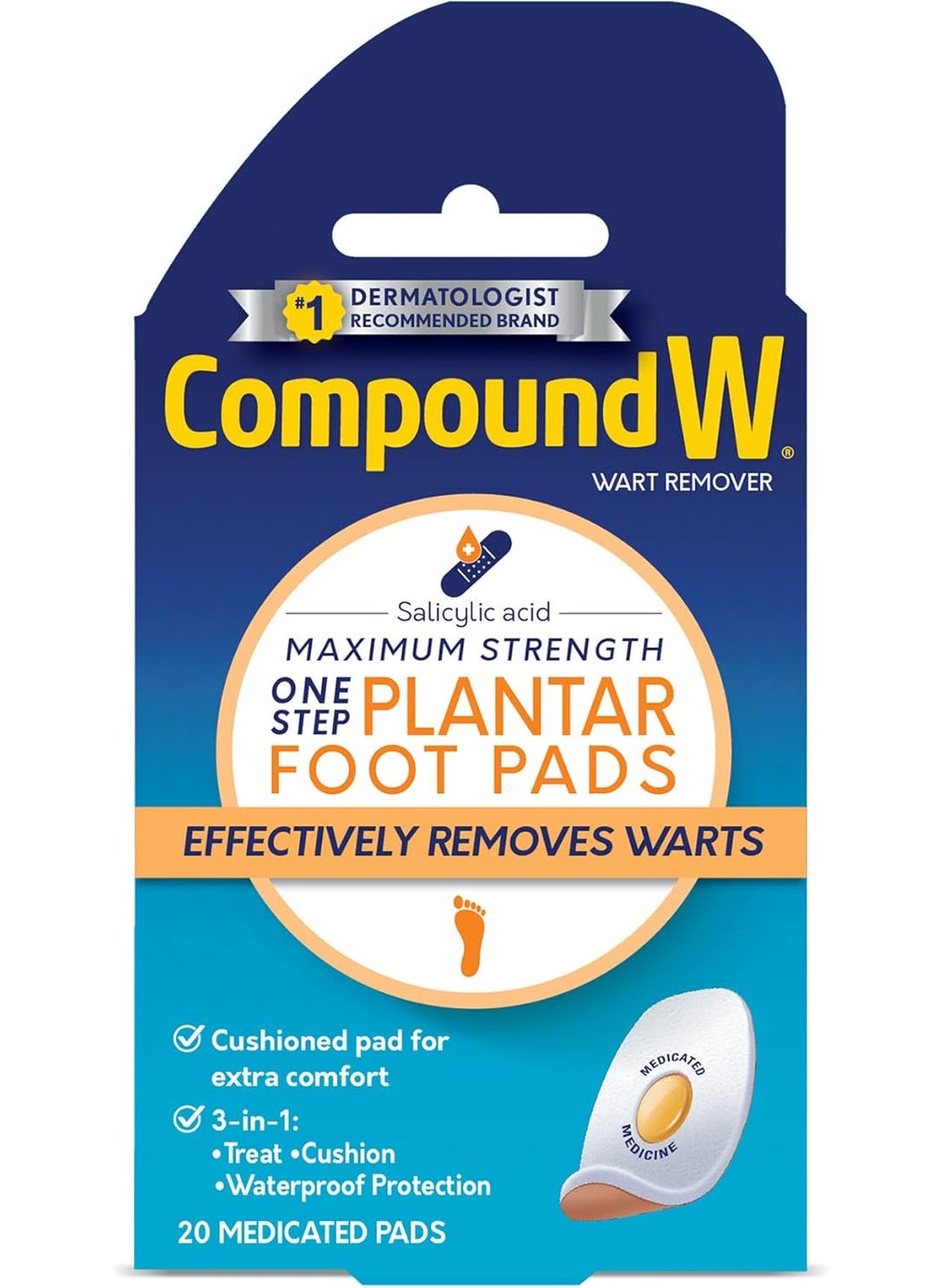 Compound W Compound W Maximum Strength One Step Plantar Wart Remover Foot Pads, 20 Count 