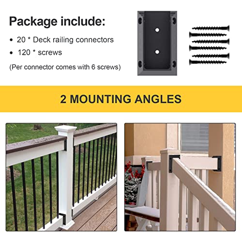 Goovilla Deck Railing Bracket Connectors, 2x4 Brackets for Railing Wood Lumber Post, 20 PCS Sturdy Nylon Deck Rail Bracket with 120 PCS Coating Screws for Wooden Stair Fence Railings Handrail, Black - Image 2
