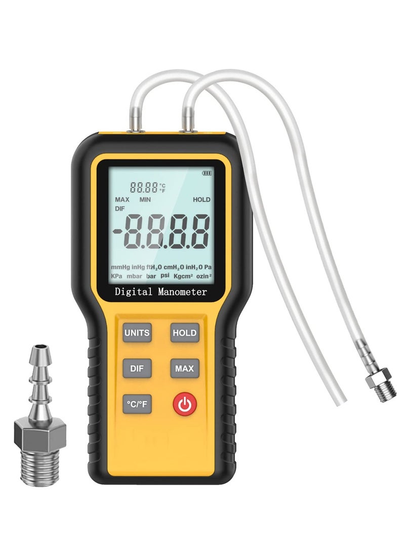 Manometer Professional Digital Display Manometer Gas Pressure Tester Handheld Hvac Dual Port Manometer 12 Selectable Units Differential Pressure Gauge, ±20.68kpa - Image 1