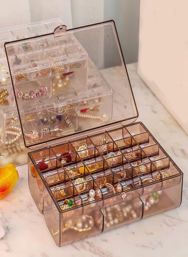PARVY Jewelry Organizer Box Portable 2 Layer Acrylic Jewelry Storage Box Organizer Holder case with Lid for Earrings Necklaces Bracelets Rings with 24-Grid Small and 6-Grid Big (Multicolor - 1 PCS) - Image 3