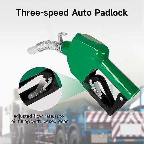 BreAro 3/4" NPT Automatic Fuel Nozzle with Hook, Gas Pump Handle Fuel Nozzle with 3-speed Padlock (9-16 GPM) for Gasoline, Diesel, Biodiesel up to B20, E15 & Kerosene - Image 3