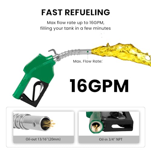 BreAro 3/4" NPT Automatic Fuel Nozzle with Hook, Gas Pump Handle Fuel Nozzle with 3-speed Padlock (9-16 GPM) for Gasoline, Diesel, Biodiesel up to B20, E15 & Kerosene - Image 4