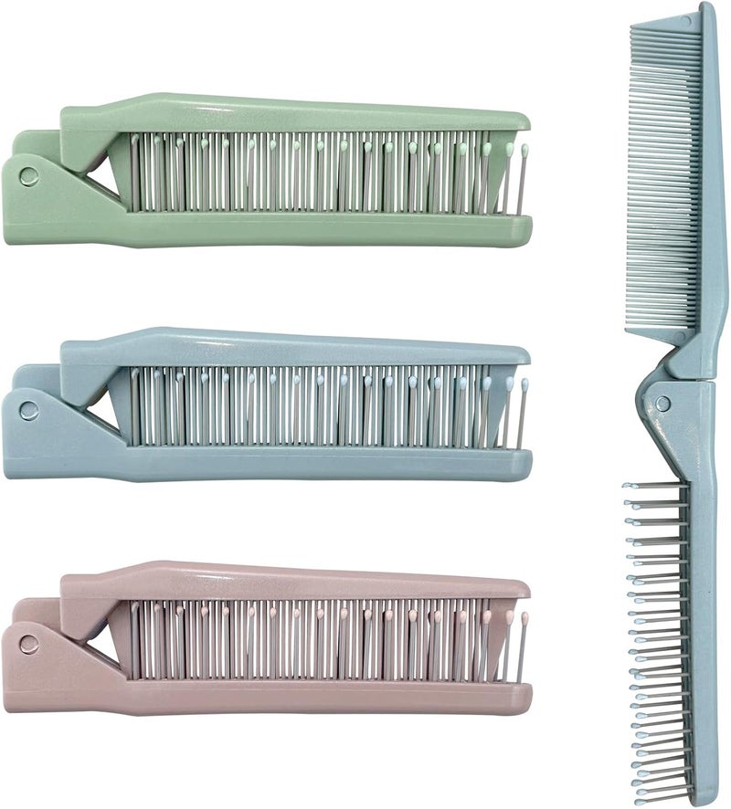 3PCS Mini Folding Travel Hair Brush Foldable Portable DualHead Compact Comb Pocket Size Hairbrush Purse Brush Small Foldable Hair Combs for Women Suitable for Travel Swimming Gym Car Office