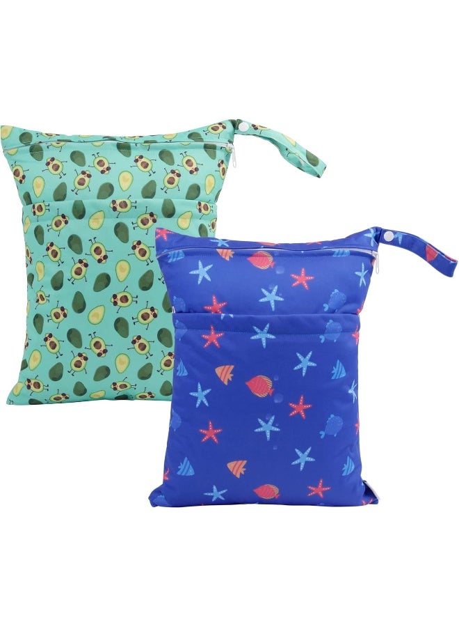 ALVABABY 2pcs Cloth Diaper Wet Dry Bags Waterproof Reusable with Two Zippered Pockets Travel Beach Pool Daycare Soiled Baby Items Yoga Gym Bag for Swimsuits or Wet Clothes - Image 1