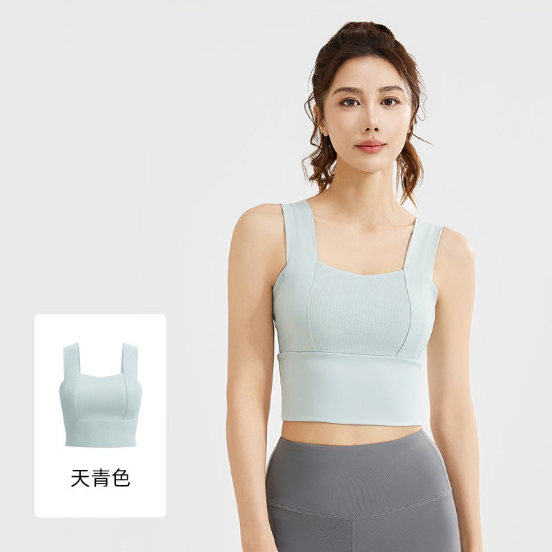 Generic Juyitang New Cross-border Sports Underwear Shock-proof Back Push-up Shaping Fixed Chest Pad Fitness Bra sky cyan 