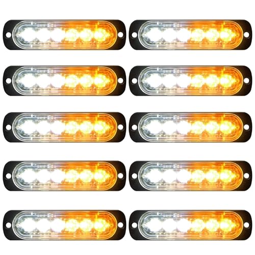 EEEKit مجموعة EEEKit من 10 أضواء طوارئ LED، 6 أضواء وامضة LED باللونين الكهرماني والأبيض، أضواء تحذير طوارئ وامضة، بار ضوء تحذير لمخاطر البناء للسيارات والشاحنات والفانات والمركبات خارج الطريق وATV وSUV - Image 1