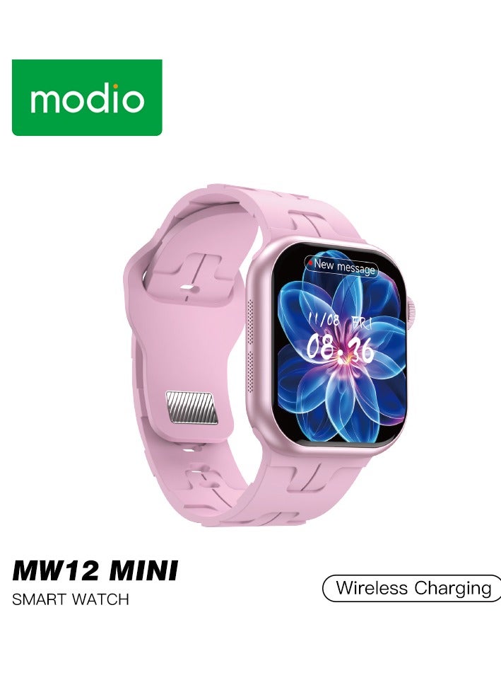Modio MW12 Mini Smart Watch – Wireless Charging, Compact Design, Fitness & Notifications (Pink) - Image 1