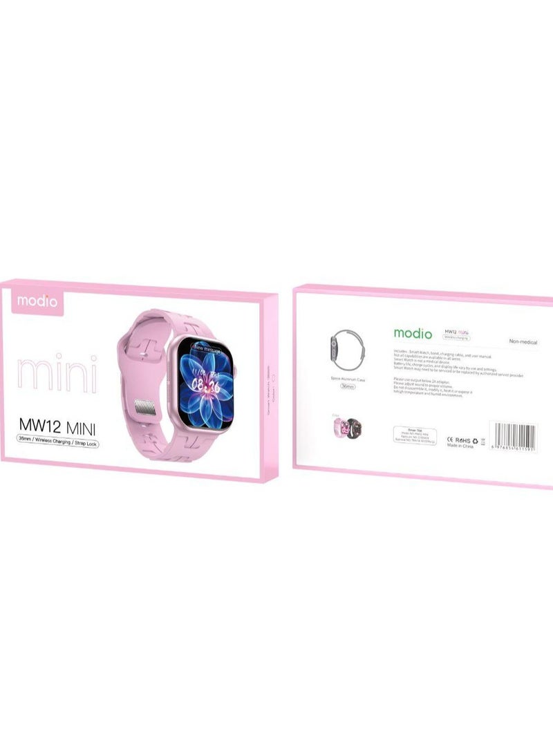 Modio MW12 Mini Smart Watch – Wireless Charging, Compact Design, Fitness & Notifications (Pink) - Image 3