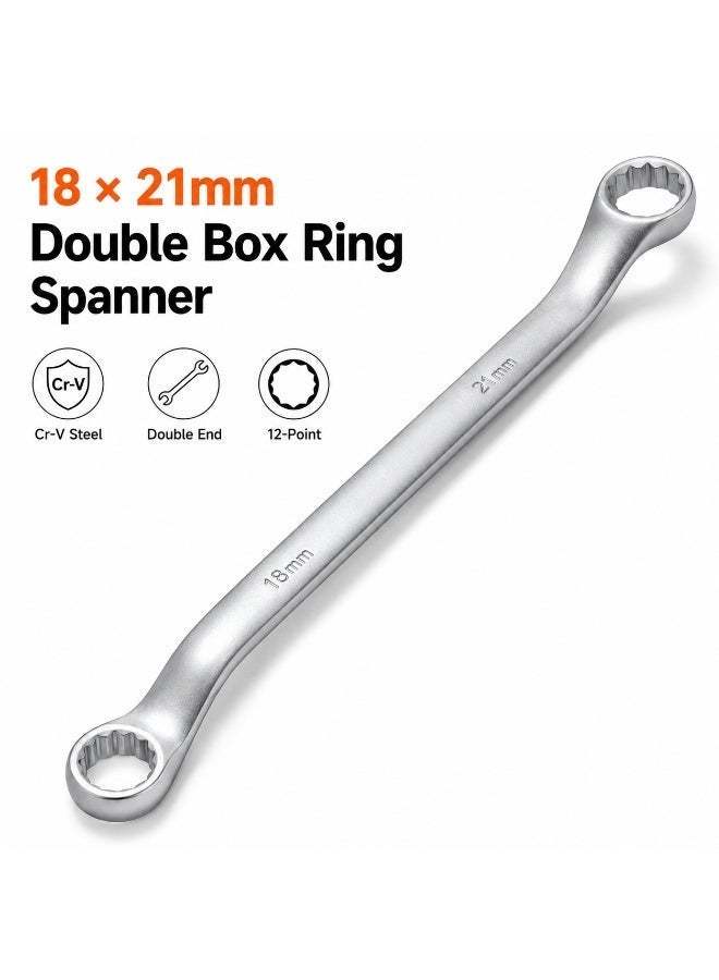 18x21mm Double Ring Offset Wrench, Chrome Vanadium Steel Deep Offset Box End Spanner For Nuts, Bolts, Automotive, Garage, Workshop & DIY Repair - Image 1