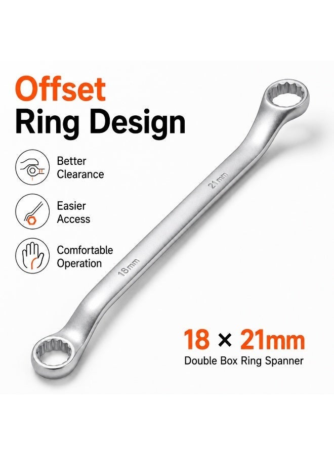 18x21mm Double Ring Offset Wrench, Chrome Vanadium Steel Deep Offset Box End Spanner For Nuts, Bolts, Automotive, Garage, Workshop & DIY Repair - Image 2
