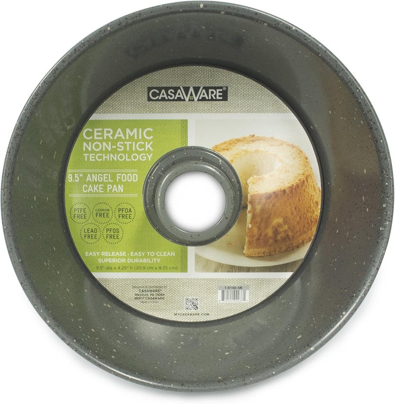 casaWare Angel Food Cake Pan 9.5-inch (15-Cup) Ceramic Coated NonStick (Silver - Granite) - Image 1