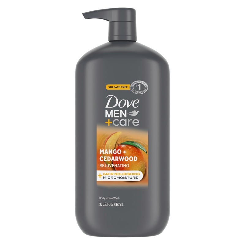 Dove Men+Care غسول الجسم والوجه دوف للرجال + العناية بتجديد المانجو + خشب الأرز للرجال، مع تقنية الترطيب المصغرة المغذية لمدة 24 ساعة، 30 أونصة - Image 1