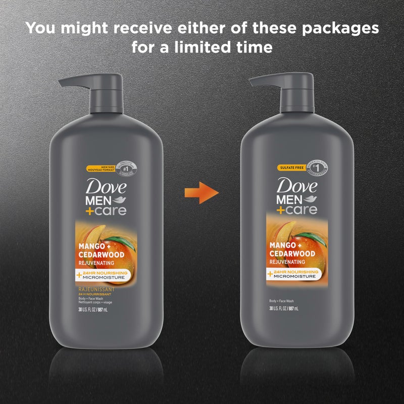 Dove Men+Care غسول الجسم والوجه دوف للرجال + العناية بتجديد المانجو + خشب الأرز للرجال، مع تقنية الترطيب المصغرة المغذية لمدة 24 ساعة، 30 أونصة - Image 3