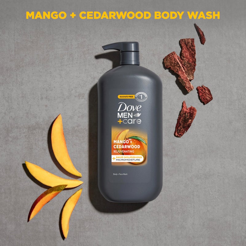 Dove Men+Care غسول الجسم والوجه دوف للرجال + العناية بتجديد المانجو + خشب الأرز للرجال، مع تقنية الترطيب المصغرة المغذية لمدة 24 ساعة، 30 أونصة - Image 4