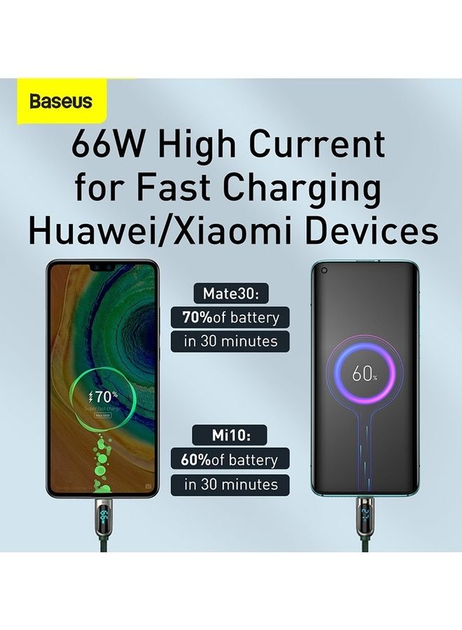 بيسوس USB إلى Type-C 66W كابل بيانات شاحن سريع بشاشة رقمية يدعم Huawei وXiaomi 6A الشحن السريع وأجهزة USB-C الأخرى (1 متر) - أخضر أخضر - Image 4