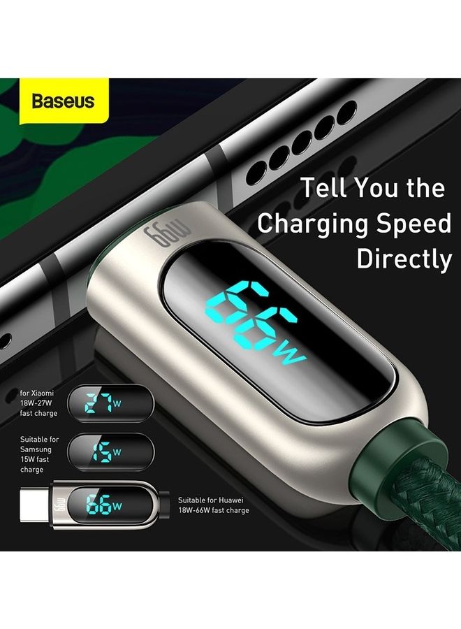 بيسوس USB إلى Type-C 66W كابل بيانات شاحن سريع بشاشة رقمية يدعم Huawei وXiaomi 6A الشحن السريع وأجهزة USB-C الأخرى (1 متر) - أخضر أخضر - Image 3