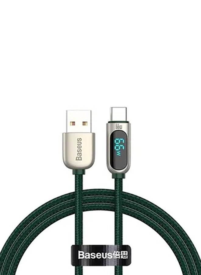 بيسوس USB إلى Type-C 66W كابل بيانات شاحن سريع بشاشة رقمية يدعم Huawei وXiaomi 6A الشحن السريع وأجهزة USB-C الأخرى (1 متر) - أخضر أخضر - Image 1