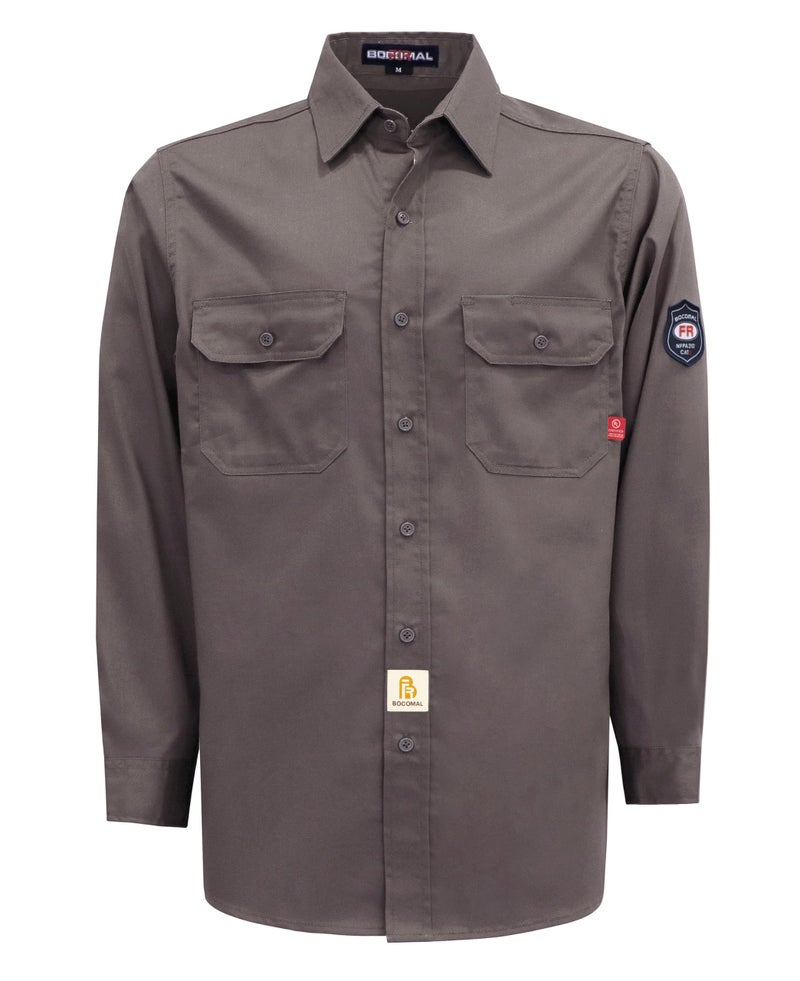 BOCOMAL FR Shirts Flame Resistant Shirt NFPA2112/CAT2 7.5oz Fire Resistant Gray Men's Fire Retardant Workwear Welding Shirt