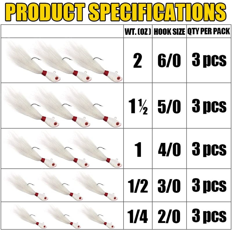 XFISHMAN Bucktail-Jigs-Saltwater-Hair-Jigs-Head -Fishing-Lures-Assorted Kit - Image 3