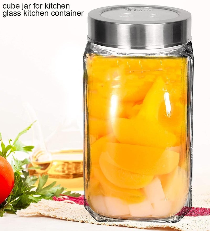 Vency Glass Storage Jars Set of 6 (1000ml each) Square Transparent Containers with Airtight Steel Lids for Kitchen Pantry - Stackable Organizer for Snacks, Masala, Pickles, Dry Fruits - Image 5