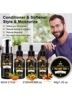 FULLLIGHT TECH Men'S Beard Grooming & Care Kit - Wash, 3 Beard Oils, Balm, Comb, Brush, Scissors - Premium Gift Set 