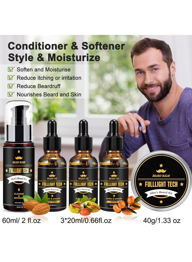 Men'S Beard Grooming & Care Kit - Wash, 3 Beard Oils, Balm, Comb, Brush, Scissors - Premium Gift Set