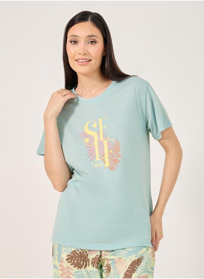 Styli - Self Love Graphic T-Shirt and Leaf Print Pyjama Set - Image 1