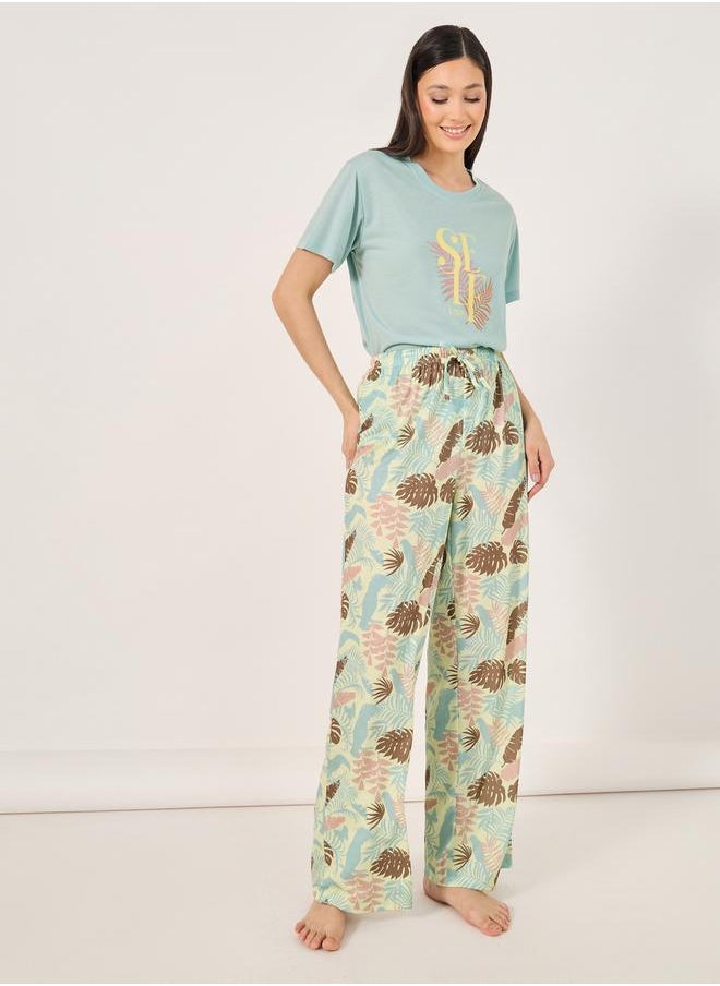Styli - Self Love Graphic T-Shirt and Leaf Print Pyjama Set - Image 1